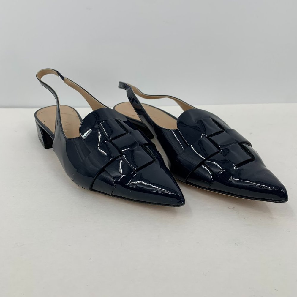 M.Gemi pointed toe woven patent leather flats slingback navy blue women 36.5 6.5